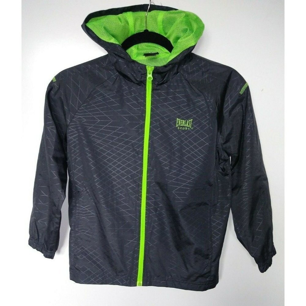 Everlast Sport Boys Athletic Casual Jacket Full Zip Sz M /8 Gray Neon Green hood